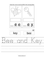 Bee and Key Handwriting Sheet