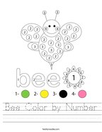 Bee Color by Number Handwriting Sheet
