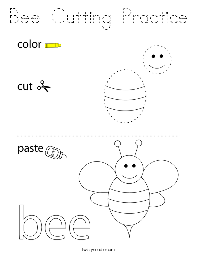 Bee Cutting Practice Coloring Page