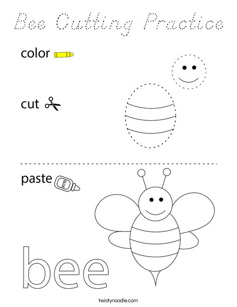 Bee Cutting Practice Coloring Page