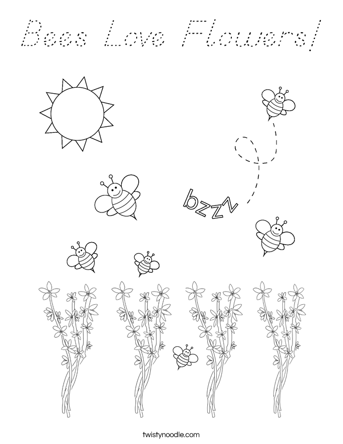 Bees Love Flowers! Coloring Page