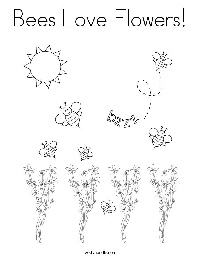 Bees Love Flowers! Coloring Page