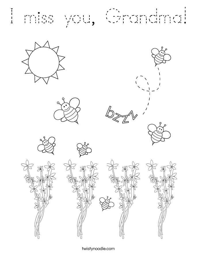 Download I miss you, Grandma Coloring Page - Tracing - Twisty Noodle