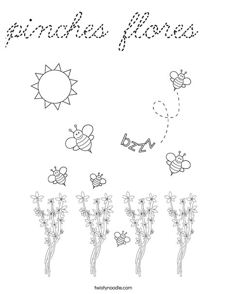 Bee kissing a flower Coloring Page