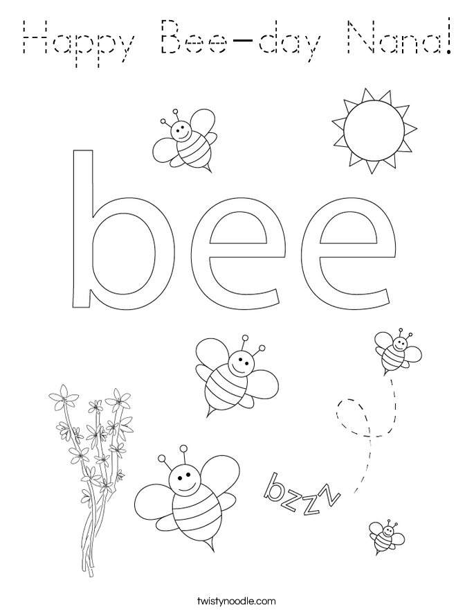 Happy Bee-day Nana! Coloring Page