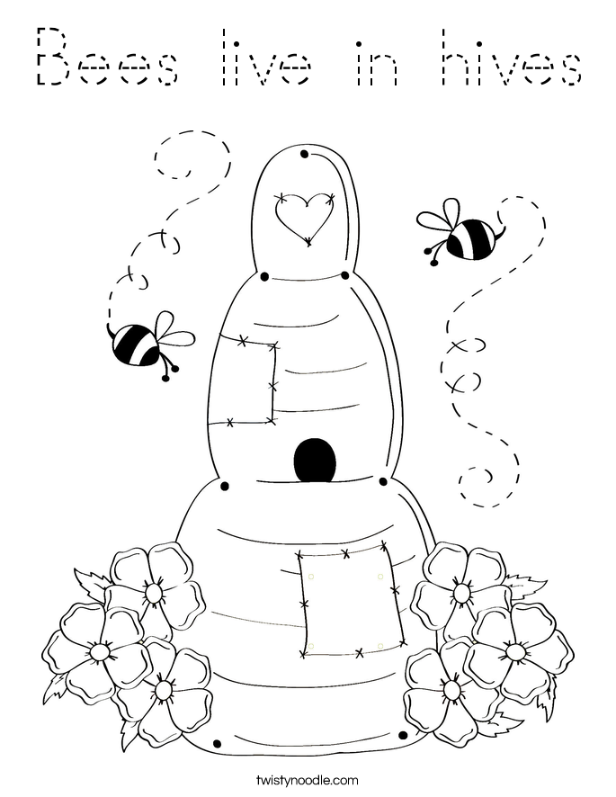 Bees live in hives Coloring Page