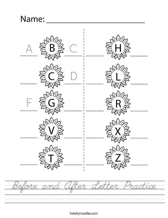 Before and After Letter Practice Worksheet