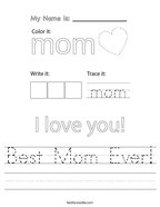 Best Mom Ever Handwriting Sheet