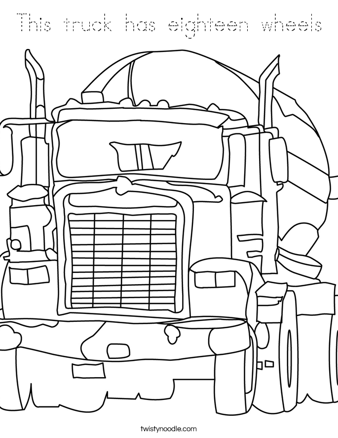 This truck has eighteen wheels Coloring Page
