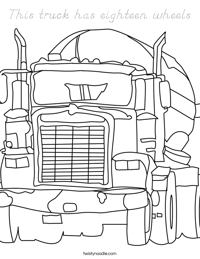 This truck has eighteen wheels Coloring Page