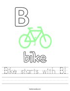 Bike starts with B Handwriting Sheet