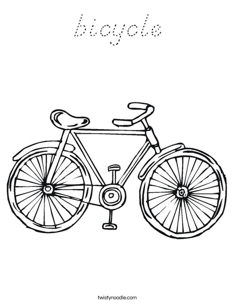 bicycle Coloring Page - D'Nealian - Twisty Noodle