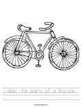 Label the parts of a bicycle.  Worksheet