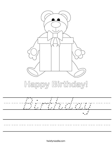 Birthday Bear Worksheet