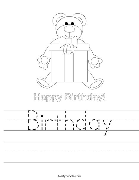 Birthday Bear Worksheet