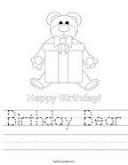 Birthday Bear Handwriting Sheet