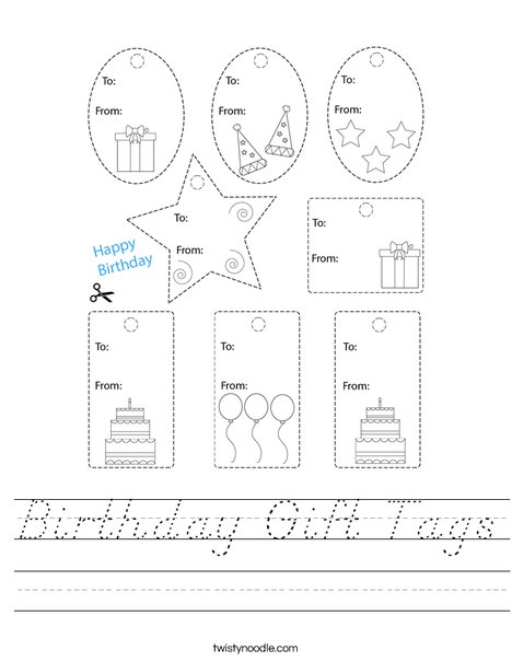 Birthday Gift Tags Worksheet