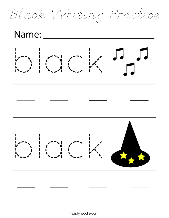 Black Writing Practice Coloring Page