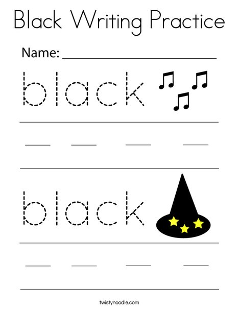 Black Writing Practice Coloring Page
