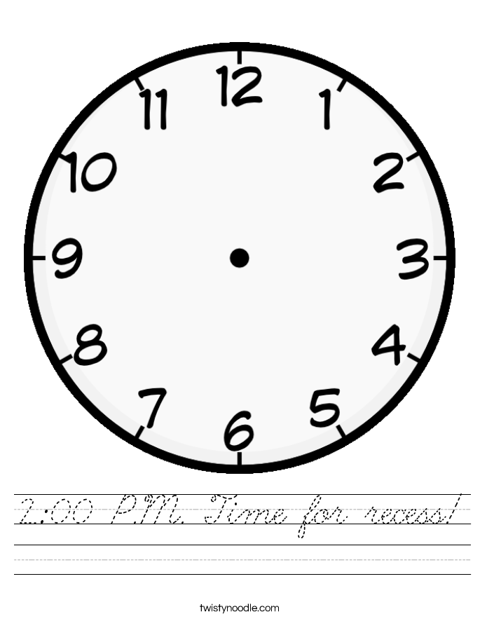 2:00 P.M. Time for recess! Worksheet