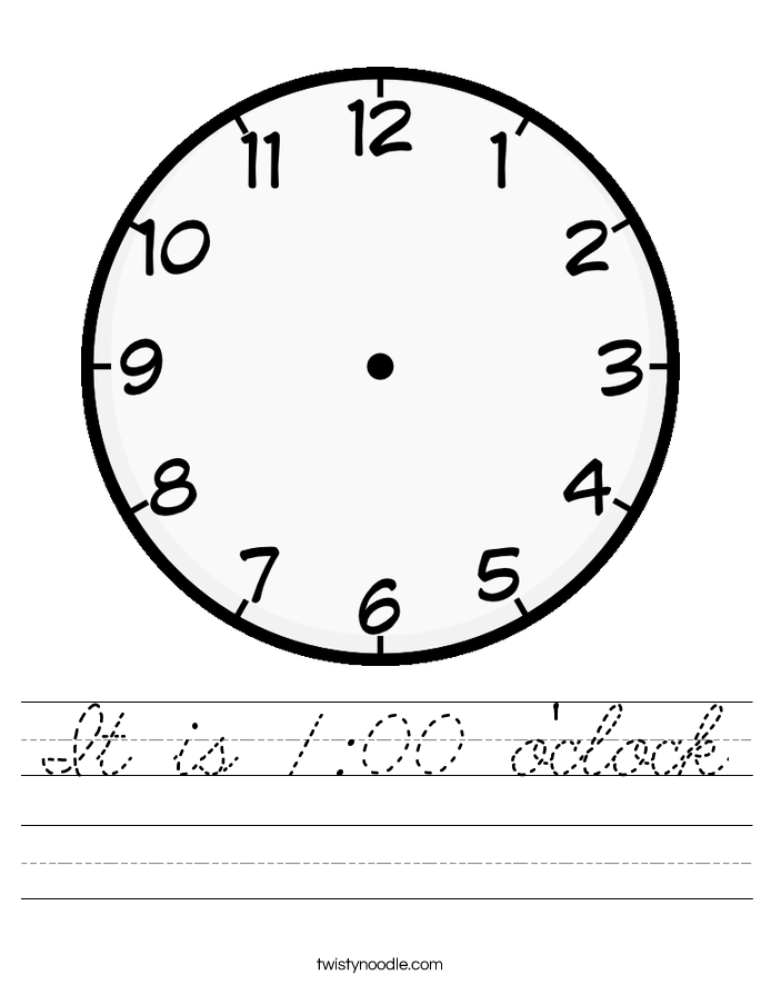 It is 100 o'clock Worksheet Cursive Twisty Noodle