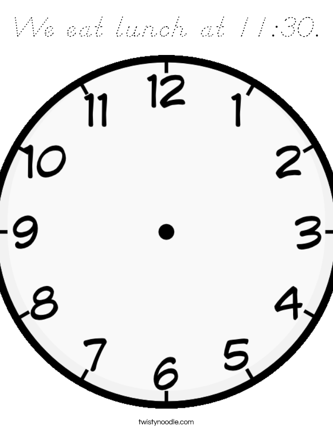 We eat lunch at 11:30 Coloring Page - D'Nealian - Twisty Noodle