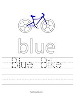 colors worksheet Blue Bike Handwriting Sheet