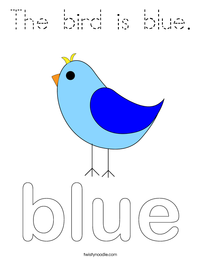 Download The bird is blue Coloring Page - Tracing - Twisty Noodle