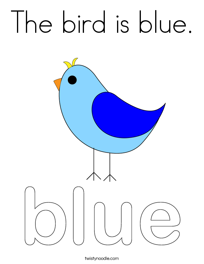 The bird is blue. Coloring Page