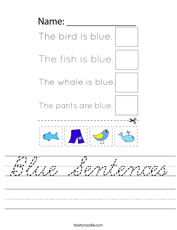 Blue Sentences Worksheet