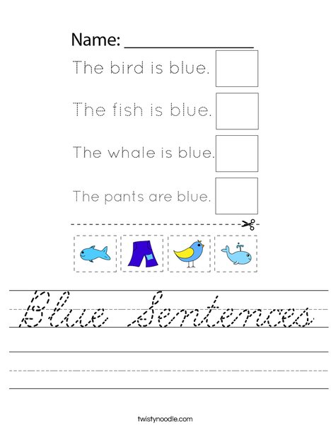 Blue Sentences Worksheet