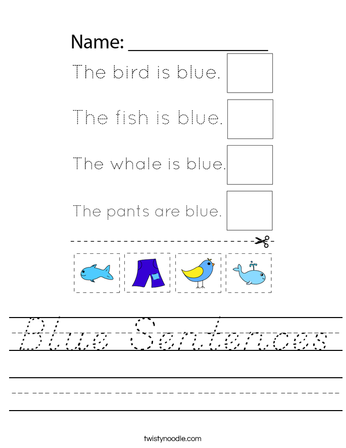 Blue Sentences Worksheet
