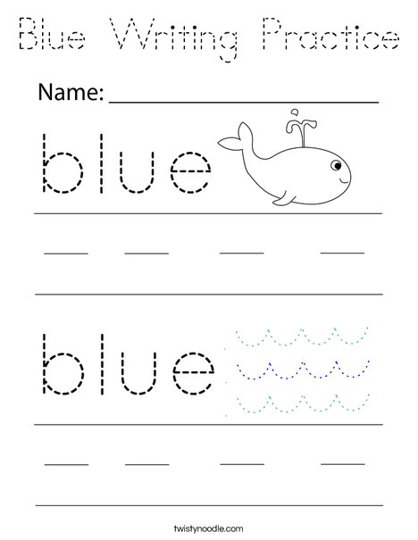 Blue Writing Practice Coloring Page