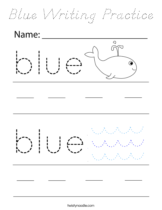 Blue Writing Practice Coloring Page