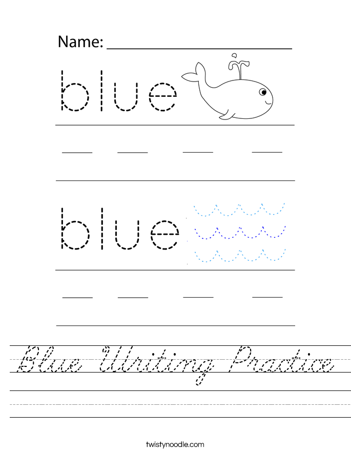 Blue Writing Practice Worksheet