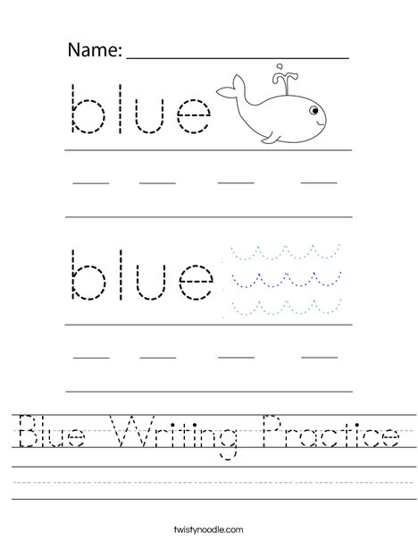 Blue Writing Practice Worksheet