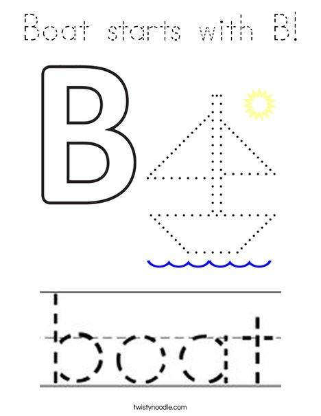 boat starts with b coloring page tracing twisty noodle