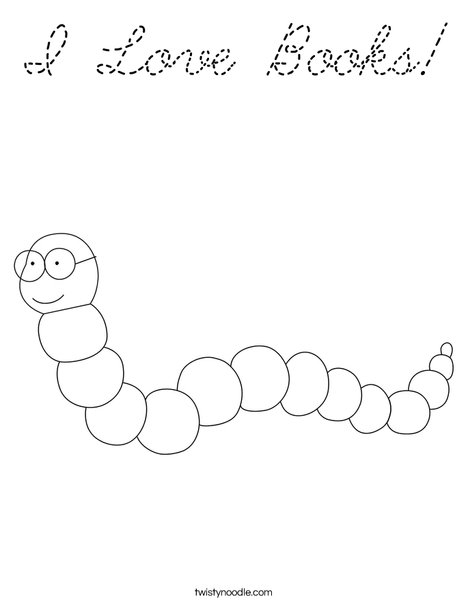 Book Loving Worm Coloring Page