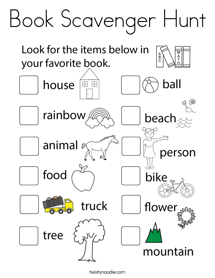 Book Scavenger Hunt Coloring Page