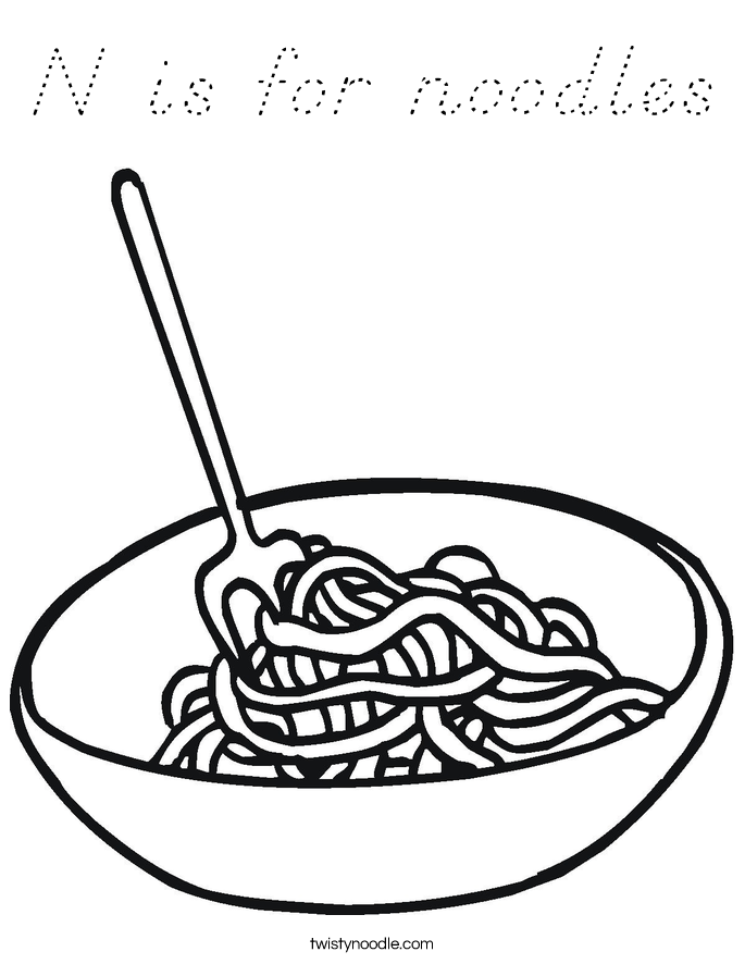 N is for noodles Coloring Page