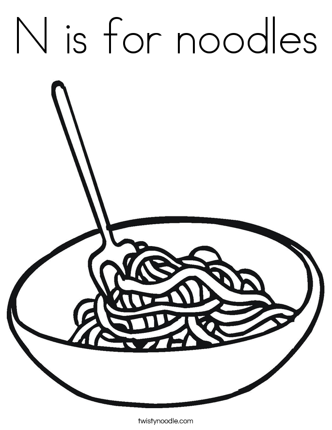 N is for noodles Coloring Page