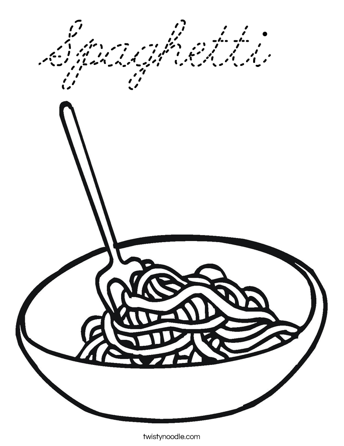 Download Spaghetti Coloring Page - Cursive - Twisty Noodle