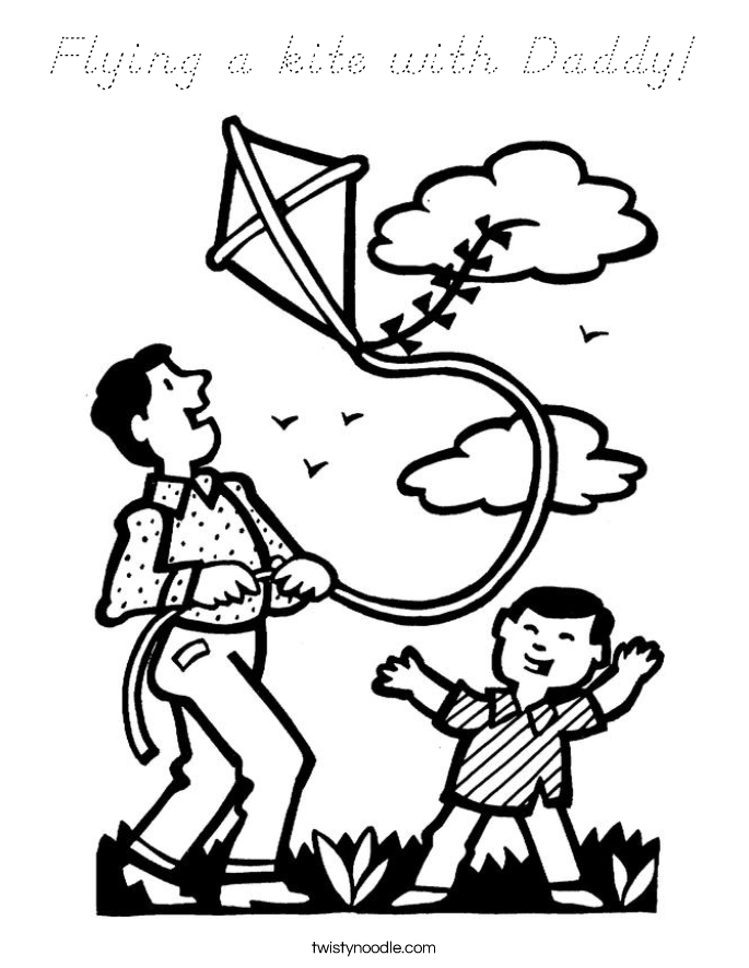 Flying a kite with Daddy! Coloring Page