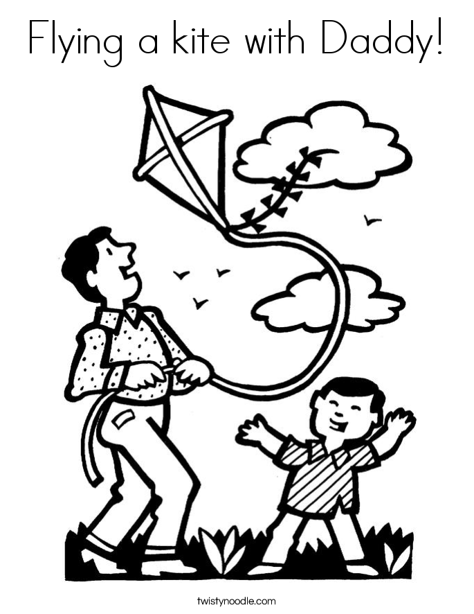 Flying a kite with Daddy! Coloring Page