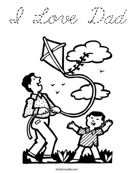 Boy and Dad with Kite Coloring Page