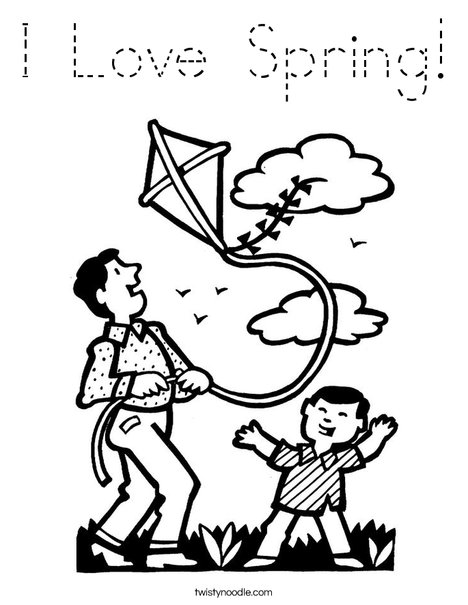 Boy and Dad with Kite Coloring Page
