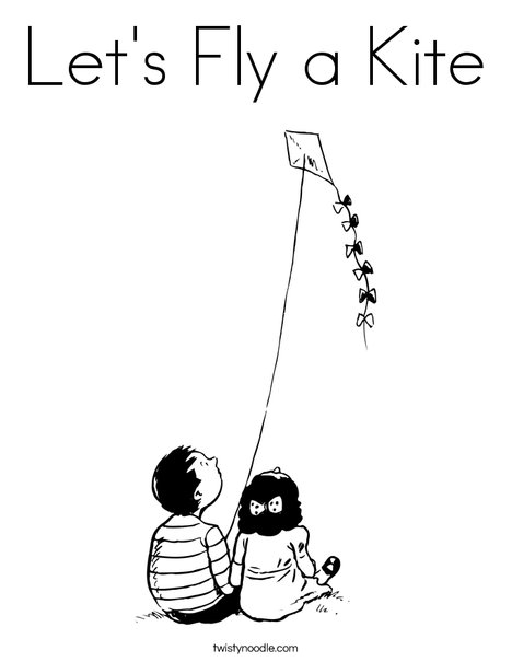 Boy and Girl with Kite Coloring Page