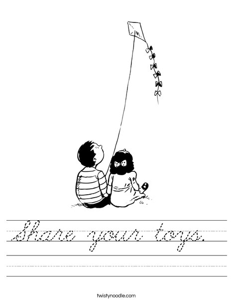 Boy and Girl with Kite Worksheet
