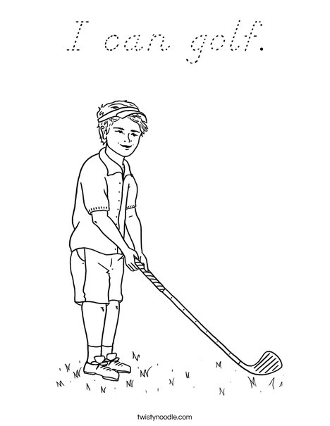 I can golf Coloring Page - D'Nealian - Twisty Noodle