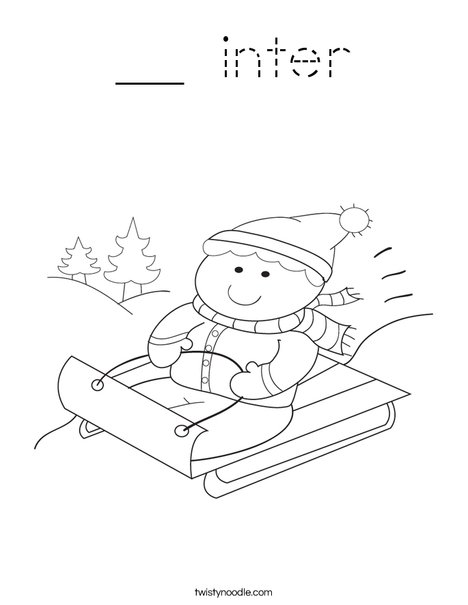 Boy on Sled Coloring Page